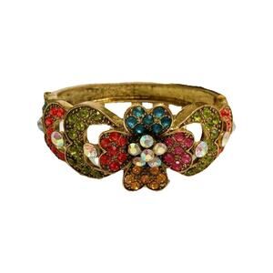 Vintage Multi Colored Crystal Hinged Floral Clamper Bracelet